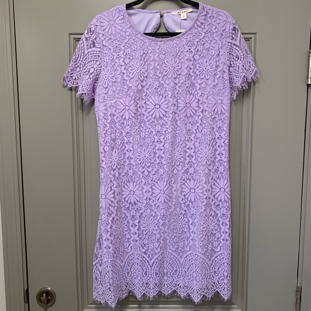 Lavender Lace Mini Dress with Open Back